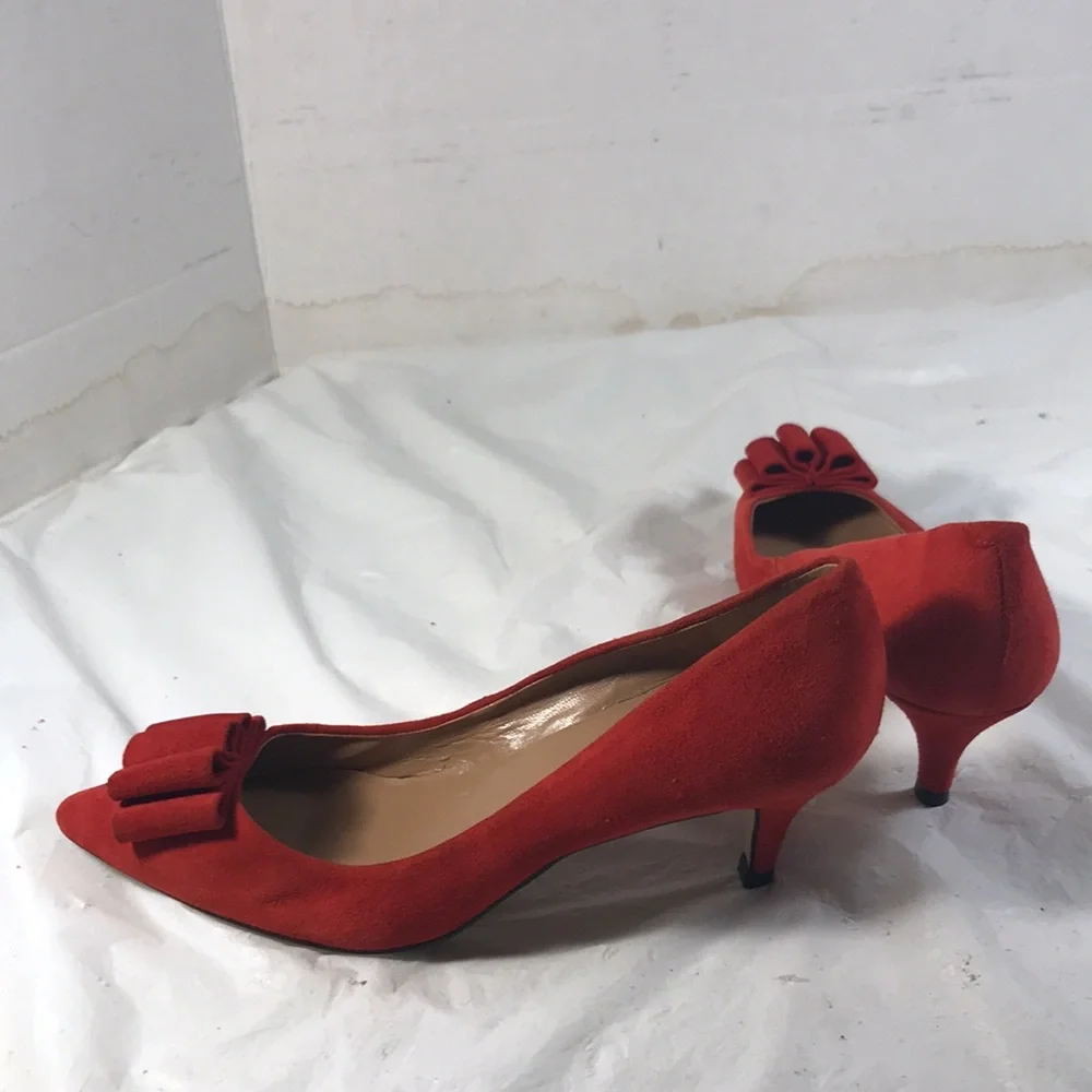 Talbots Danica Women’s Bow Accent Red Suede Slip On Kitten Heel Pointy Shoe Pump